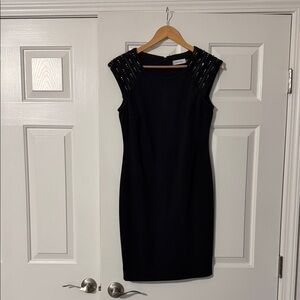 Vintage - Size 4 aCalvin Klein Black Mini Dress with Embellished Shoulders